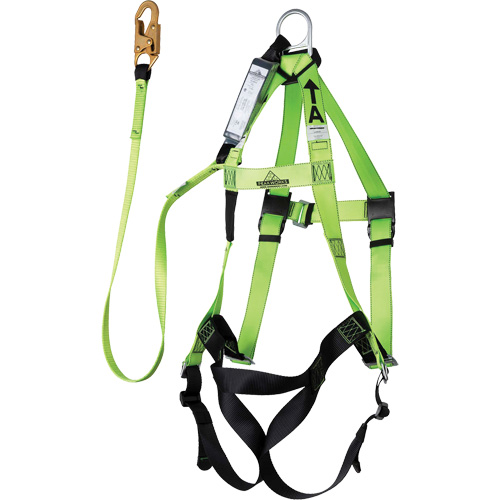 Peakworks V8252446 FBH-10000A6440-6 Harnais de s&eacute;curit&eacute; s&eacute;rie Contractor avec longe d'absorption des chocs, Combinaison harnais/longe
