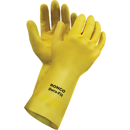 Ronco 15-352-07 Dura-Fit Reusable Gloves, Size Small/7, 12" L, Latex, Flock-Lined Inner Lining, 20-mil