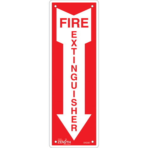 Zenith Safety Products SHG587 "Fire Extinguisher" Sign, 12" x 4", Aluminum, English with Pictogram