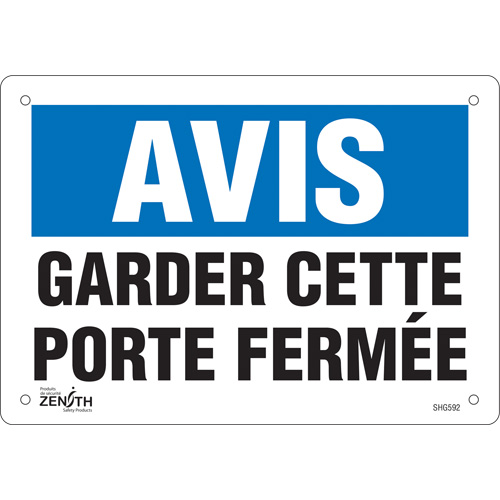 Zenith Safety Products SHG592 "Porte ferm&eacute;e" Sign, 7" x 10", Vinyl, French