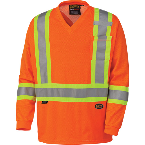 Pioneer V1050950-M 6984 Traffic Micro Mesh Long-Sleeved Safety Shirt, Medium, High Visibility Orange