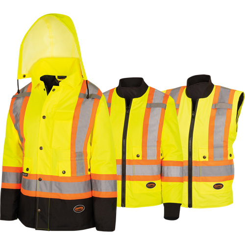 Pioneer V1121161-XL 5021BBW Women's  7-in-1 Waterproof Jacket with Hood, Polyester/Polyurethane, High Visibility Lime-Yellow, X-Large