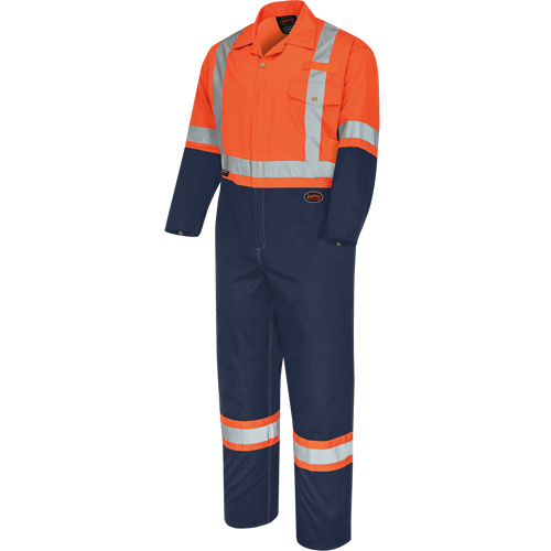 Pioneer V202251T-40 5514BBT 2-Tone Safety Coveralls with Zipper Closure, 40 (Tall), High Visibility Orange/Navy Blue