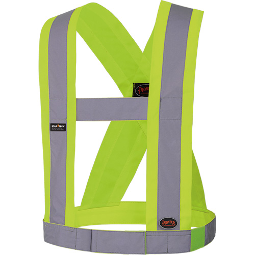 Pioneer V1040460-O/S 5493 Bretelles ajustables de s&eacute;curit&eacute; haute visibilit&eacute; de 4" de largeur, R&eacute;pond ou surpasse la norme CSA Z96 classe 2 - niveau 2, Jaune lime haute visibilit&eacute;, Couleur r&eacute;fl&eacute;chissante Argent, Taille uniq