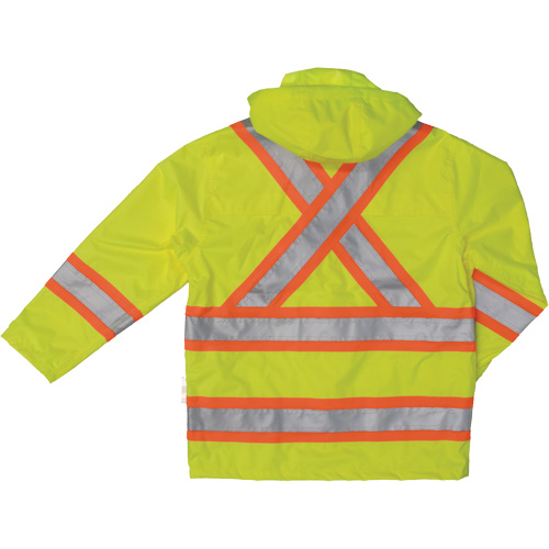 Tough Duck S37211-FLGR-S Ripstop Safety Rain Jacket, Polyester, Small, High Visibility Lime-Yellow
