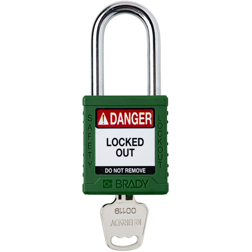 Brady 153456 Cadenas de verrouillage Velocity, Vert, Cl&eacute;s diff&eacute;rentes, Nylon, Largeur de 1-1/2"