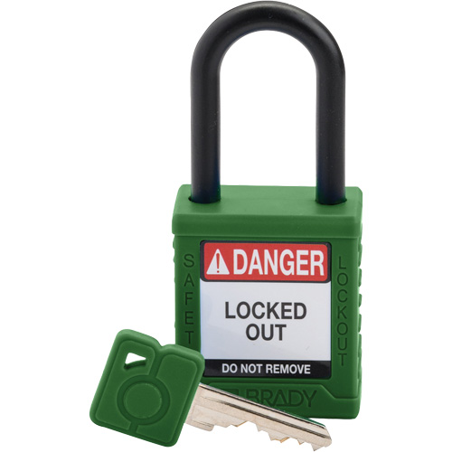 Brady SDPL-GRN-38PL-KD Cadenas de verrouillage de s&eacute;curit&eacute; Velocity, Vert, Cl&eacute;s diff&eacute;rentes, Nylon, Largeur de 1-1/2"