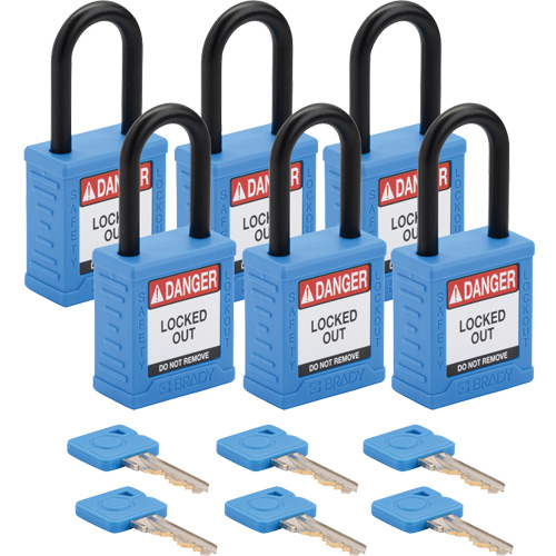 Brady 153562 Cadenas de verrouillage Velocity, Bleu, Cl&eacute;s diff&eacute;rentes, Nylon, Largeur de 1-1/2"