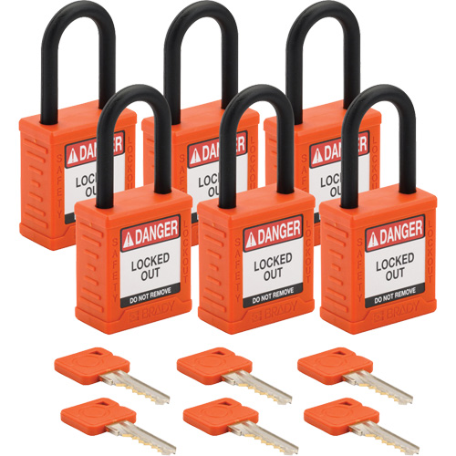 Brady 153563 Velocity Lockout Padlocks, Orange, Keyed Different, Nylon, 1-1/2" Width