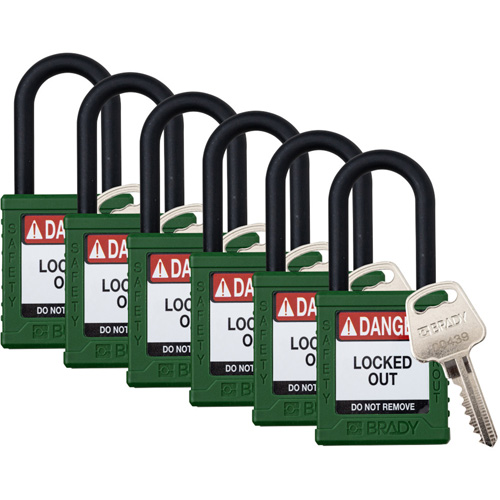 Brady 153568 Velocity Lockout Padlocks, Green, Keyed Alike, Nylon, 1-1/2" Width