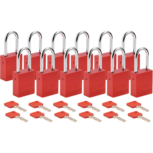 Brady 153753 Velocity Lockout Padlocks, Red, Keyed Alike, Aluminum, 1-1/2" Width