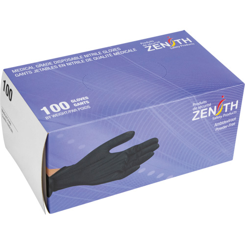 Zenith Safety Products SHJ692 Heavyweight Tactile Grip Examination Gloves, X-Large, Nitrile, 8-mil, Powder-Free, Black