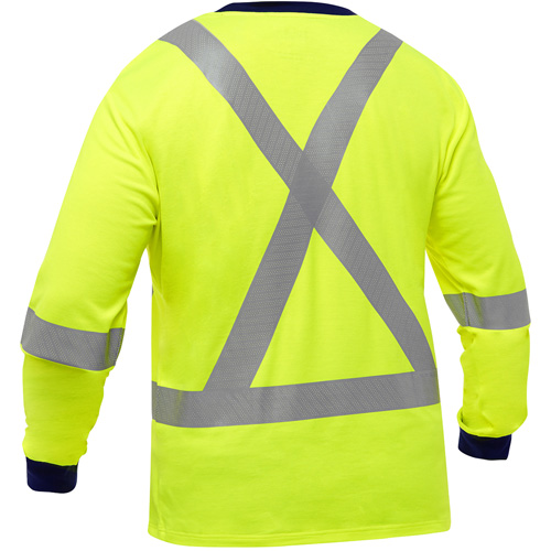PIP Global Safety PC313M6118X-LY/L Bisley&reg; X-Back Long Sleeve Shirt, Poly-Cotton, Large, High Visibility Lime-Yellow