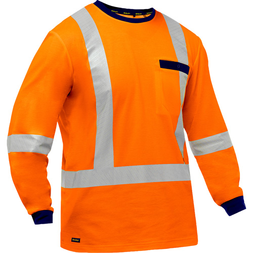 PIP Global Safety PC313M6118X-OR/S Bisley&reg; X-Back Long Sleeve Shirt, Poly-Cotton, Small, High Visibility Orange