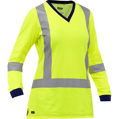 PIP Global Safety PC313W6118X-LY/3XL Bisley&reg; Women's X-Back Long Sleeve Shirt, Poly-Cotton, 3X-Large, High Visibility Lime-Yellow