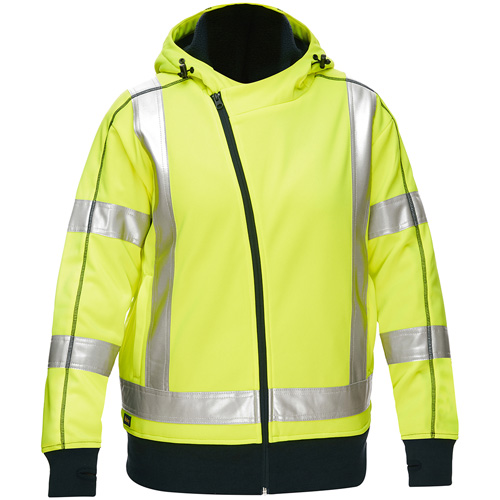 PIP Global Safety PC323W6819X-LY/XL Coton ouat&eacute; doubl&eacute; de sherpa avec capuchon &agrave; fermeture &eacute;clair compl&egrave;te et X au dos Bisley pour femmes, T-Grand, Jaune lime haute visibilit&eacute;