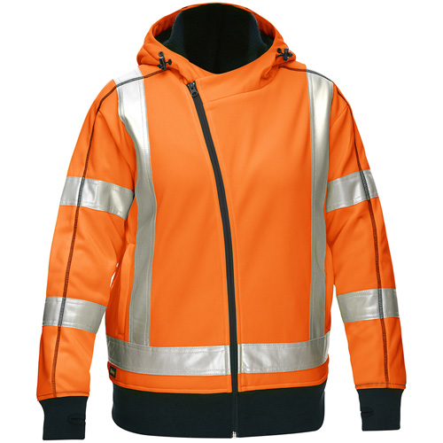 PIP Global Safety PC323W6819X-OR/XL Coton ouat&eacute; doubl&eacute; de sherpa avec capuchon &agrave; fermeture &eacute;clair compl&egrave;te et X au dos Bisley pour femmes, T-Grand, Orange haute visibilit&eacute;