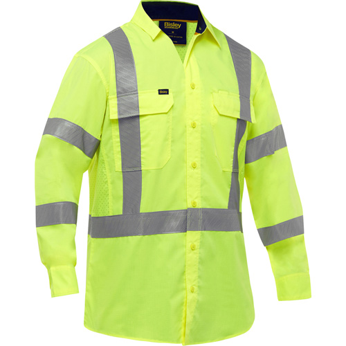 PIP Global Safety PC313M6490X-LY/L Bisley&reg; X-Back Long Sleeve Work Shirt with X-Airflow, Poly-Cotton, Large, High Visibility Lime-Yellow