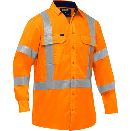 PIP Global Safety PC313M6490X-OR/5XL Bisley&reg; X-Back Long Sleeve Work Shirt with X-Airflow, Poly-Cotton, 5X-Large, High Visibility Orange