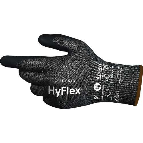 Ansell 11543090 HyFlex&reg; 11-543 Cut Resistant Gloves, Size 9, 13 Gauge, Nitrile Coated, Nylon/Stainless Steel/HPPE/Spandex Shell, ASTM ANSI Level A7/EN 388 Level F