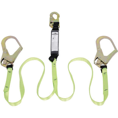 Peakworks V8104824 SA-54022-4 Shock Absorbing Lanyard, 4', Form Hook Center, Snap Hook Leg Ends, Polyester