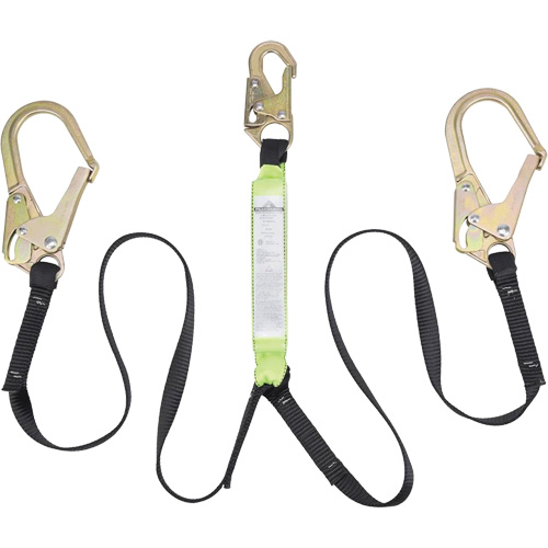 Peakworks V8104926 SA-64022-6 Shock Absorbing Lanyard, 6', Form Hook Center, Snap Hook Leg Ends, Polyester