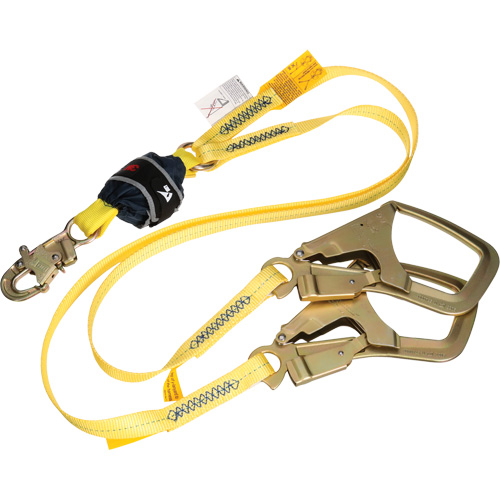 3M DBI Sala Fall Protection 1246581C Twin-Leg Web Shock-Absorbing Lanyard, 6', Rebar Hook Center, Snap Hook Leg Ends, Polyester