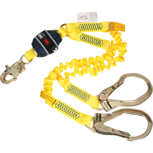 3M DBI Sala Fall Protection 1246589C Twin-Leg Stretch Web Shock-Absorbing Lanyard, 6', Rebar Hook Center, Snap Hook Leg Ends
