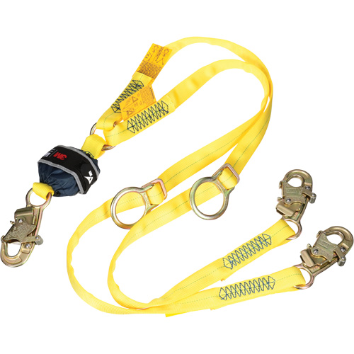 3M DBI Sala Fall Protection 1246595C Twin-Leg Tie-Back Web Shock-Absorbing Lanyard, 6', Snap Hook Center, Snap Hook Leg Ends, Polyester