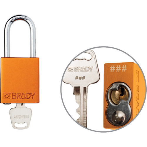 Brady 176157 Velocity Plus Safety Lockout Padlock, Orange, Keyed Alike, Aluminum, 1-1/2" Width