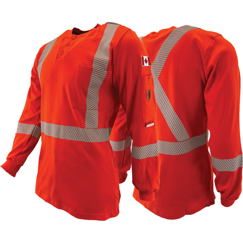  SHL569 Atlas Guardian&reg; FR/AR Henley Shirts with 2" Striping, Large, High Visibility Orange