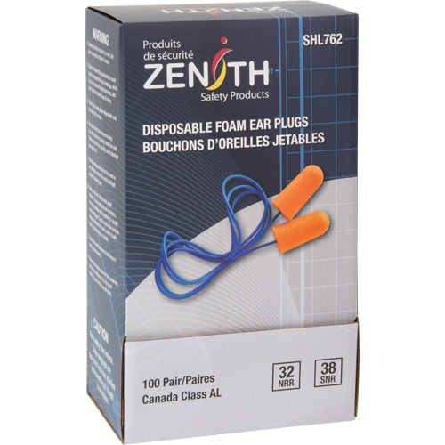 Zenith Safety Products SHL762 Foam Earplugs, Pair - Polybag, Corded