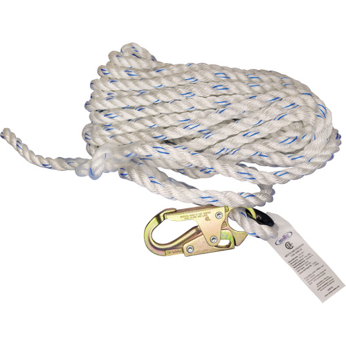 Dentec 16VL25-1 Cordage de s&eacute;curit&eacute; verticale avec mousqueton de 3/4" et cosse cœur