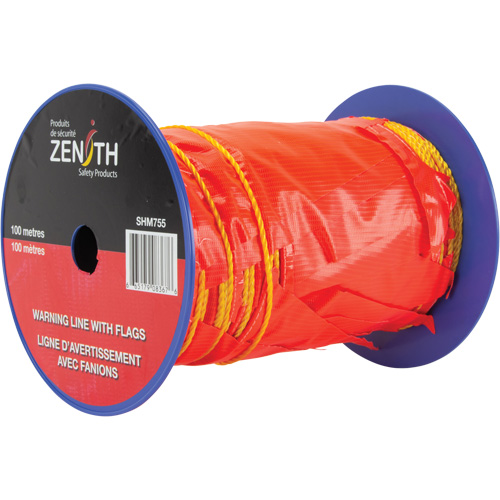 Produits de sécurité Zenith SHM755 Ligne d'avertissement avec fanions, 328' lo, Orange/Jaune