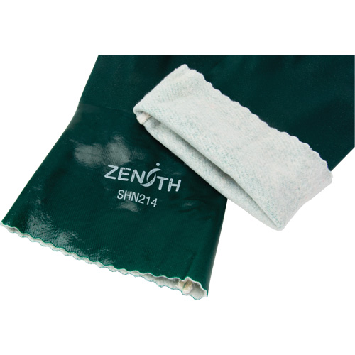 Zenith Safety Products SHN214 Double Dipped Green Gloves, 12" L, PVC, Cotton Jersey Inner Lining, 70-mil