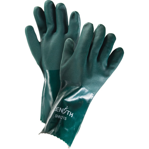 Zenith Safety Products SHN215 Double Dipped Green Gloves, 14" L, PVC, Cotton Jersey Inner Lining, 70-mil