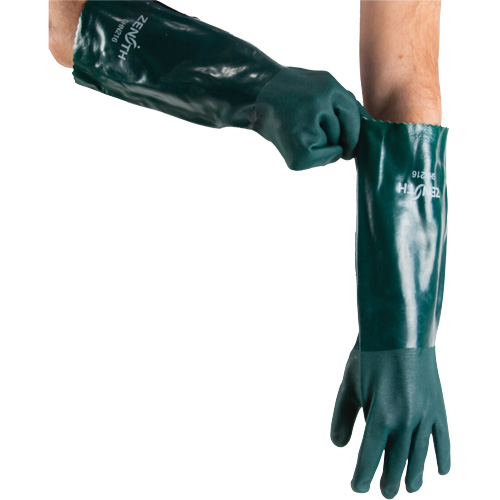 Produits de sécurité Zenith SHN216 Gants verts &agrave; double enduit, 18" lo, PVC, Doublure en Jersey de coton, 70 mils