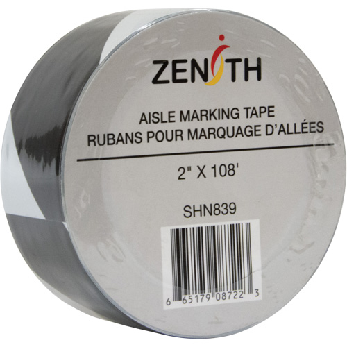 Zenith Safety Products SHN839 Aisle Marking Tape, 2" x 108', PVC, Black and White