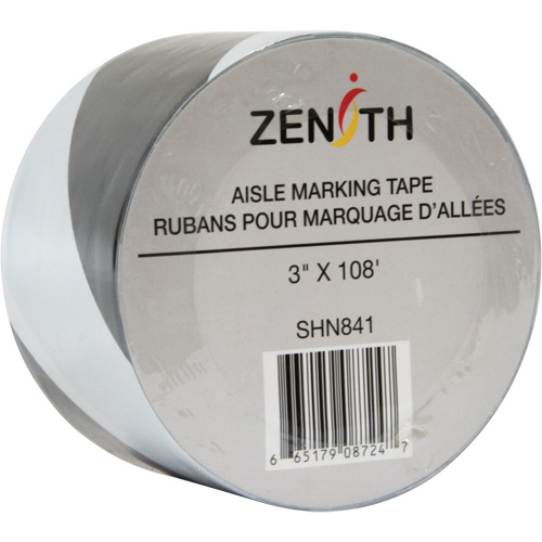 Zenith Safety Products SHN841 Aisle Marking Tape, 3" x 108', PVC, Black and White