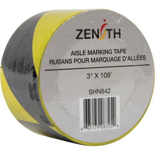 Produits de sécurité Zenith SHN842 Ruban pour marquage d'all&eacute;es, 3" x 108', PVC, Noir et jaune