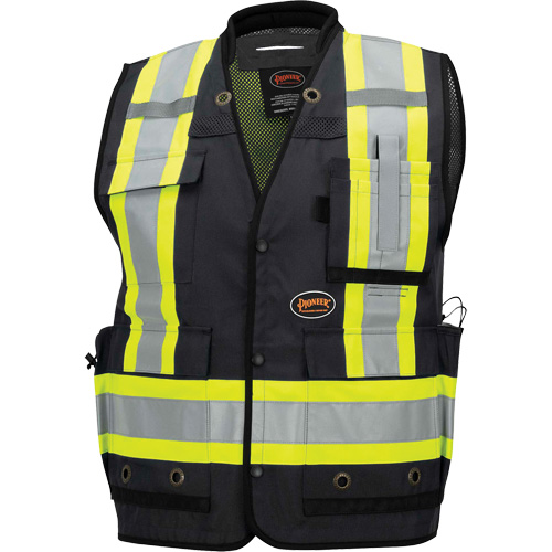 Pioneer V1012070-S 6679 High-Visibility Antimicrobial Mesh-Back Surveyor Vest, Black, Small, Polyester