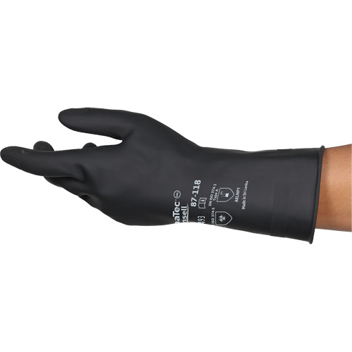 Ansell 87118100 AlphaTec&reg; 87-118 Chemical-Resistance Gloves, Size X-Large/10, 12.6" L, Rubber Latex, Cotton Inner Lining, 31-mil