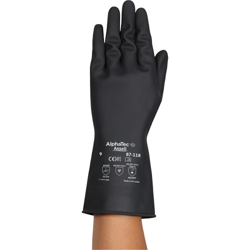 Ansell 87118100 AlphaTec&reg; 87-118 Chemical-Resistance Gloves, Size X-Large/10, 12.6" L, Rubber Latex, Cotton Inner Lining, 31-mil