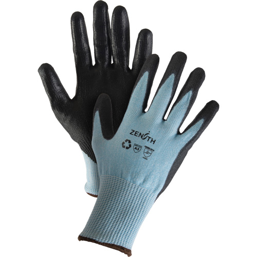 Zenith Safety Products SHO154 Eco-Friendly Stretch Cut-Resistant Gloves, Size 7, 13 Gauge, Polyurethane Coated, HPPE/RPET Shell, ASTM ANSI Level A3