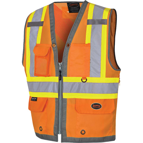 Pioneer V1010250-S Pioneer Mesh Back Zip Front Surveyor Safety Vest, High Visibility Orange, Small, Polyester