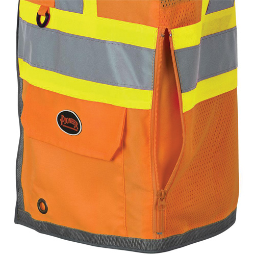 Pioneer V1010250-S Pioneer Mesh Back Zip Front Surveyor Safety Vest, High Visibility Orange, Small, Polyester