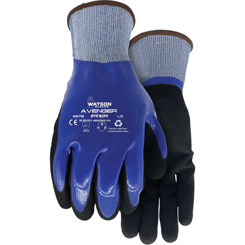 Watson Gloves 372-L 372 Stealth Avenger Gloves, Large, Nitrile Coating, 15 Gauge, RPET Shell