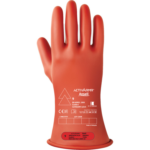 Ansell RIG011RUL100 ActivArmr&reg; RIG R011RUL Ultra-Lightweight Electrical Insulated Gloves, ASTM Class 0, Size 10, 11" L