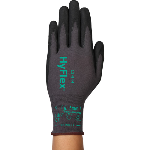 Ansell 11844090 HyFlex&reg; 11-844 Gloves, Size Large/9, 15 Gauge, Foam Nitrile Coated, Nylon/Spandex Shell, ASTM ANSI Level A1/EN 388 Level 1/EN 388 Level A