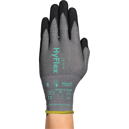 Ansell 11574090 HyFlex&reg; 11-574 Cut-Resistant Gloves, 9/Large, 21 Gauge, Foam Nitrile Coated, ASTM ANSI Level A4/EN 388 Level D